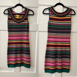 Catherine Malandrino Striped 100% Cashmere Beaded Neckline Dress Size S